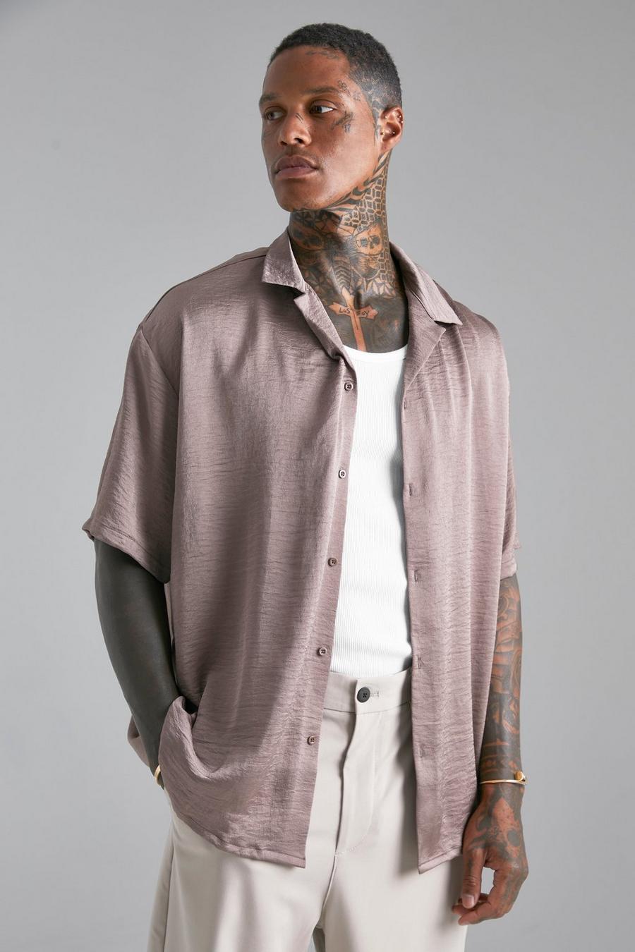 Taupe Oversized Boxy Fit Lightweight Textured Shirt image number 1