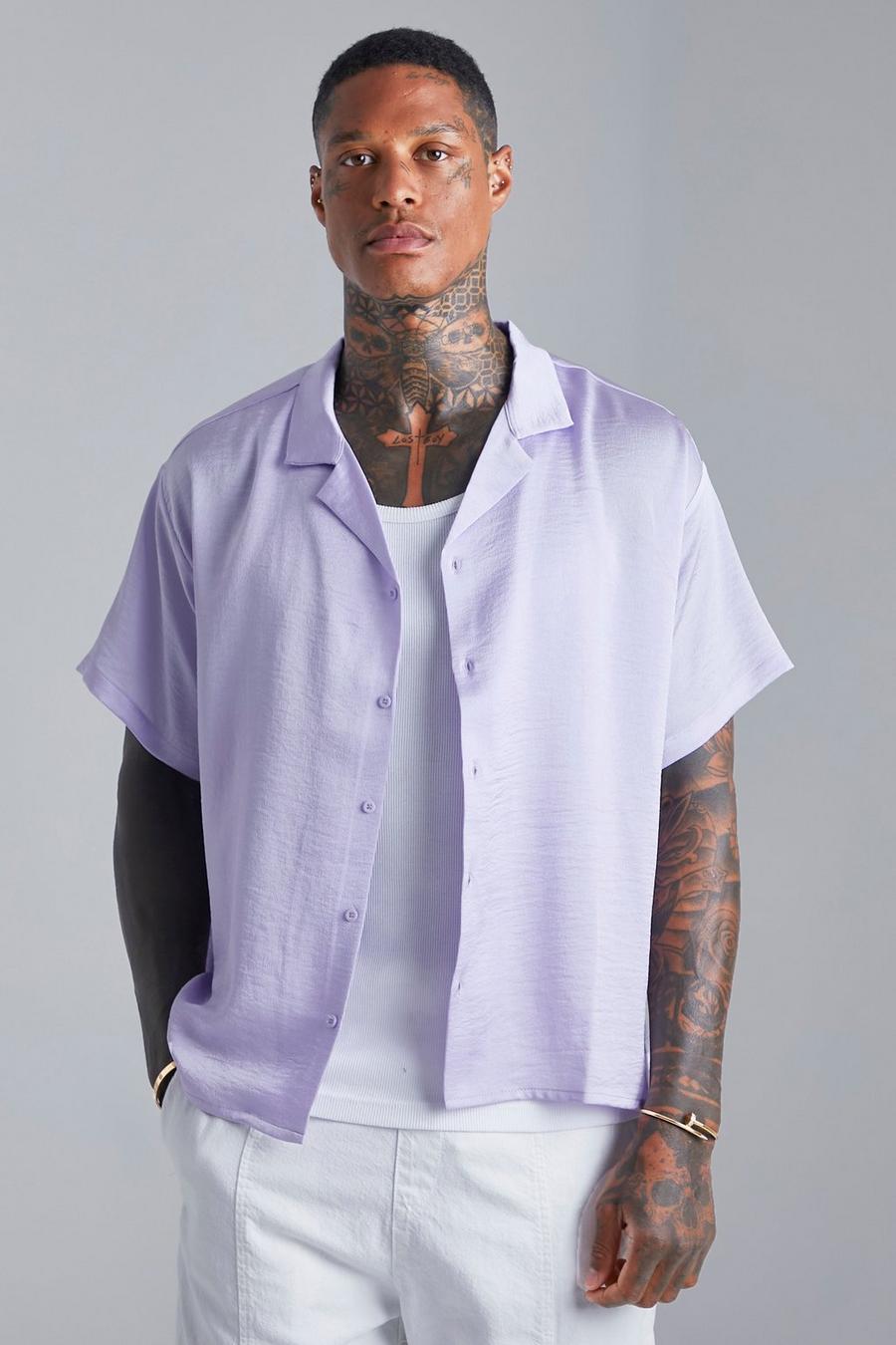 Camicia squadrata leggera con trama, Lilac image number 1