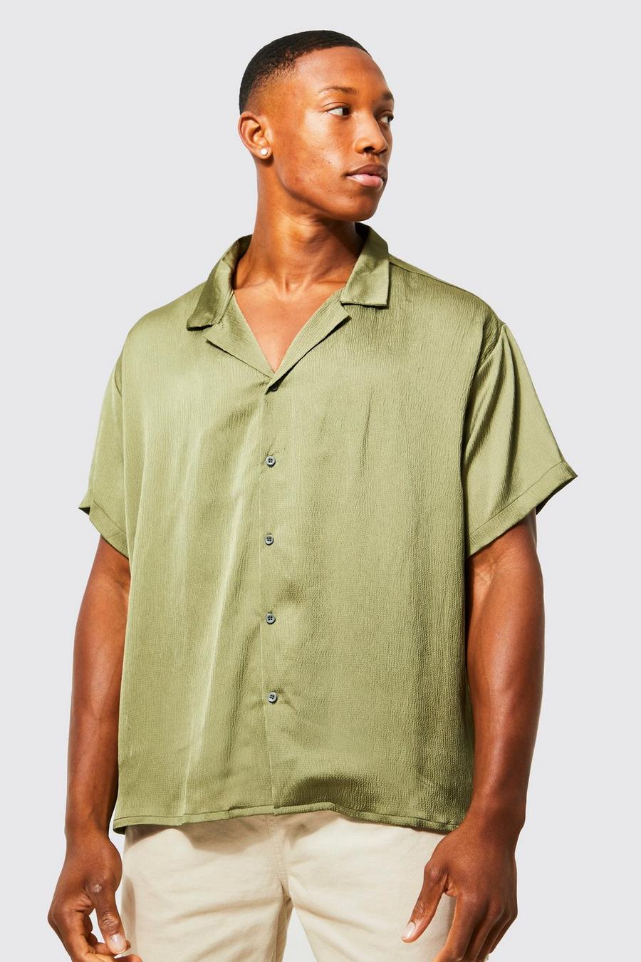 Khaki Boxy Lightweight Textured Shirt image number 1