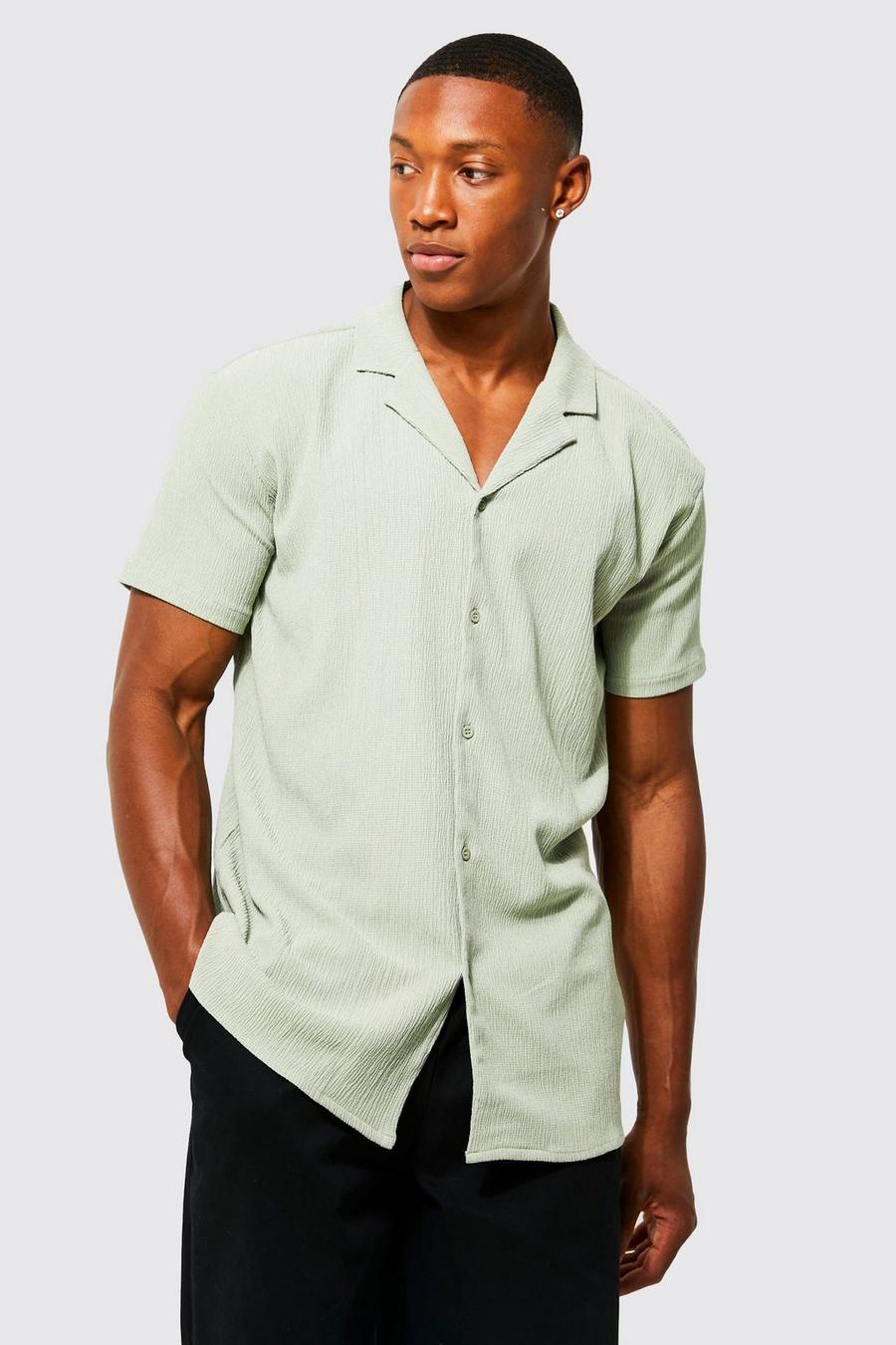 Khaki Short Sleeve Revere Textured Shirt image number 1
