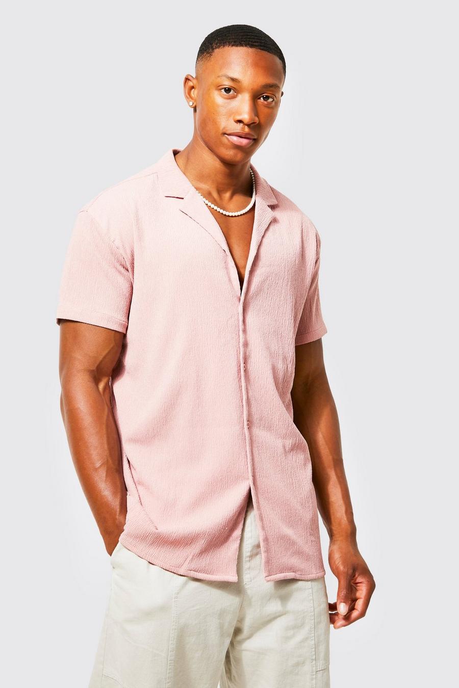 Dusky pink Kortärmad skjorta med bowlingkrage och struktur image number 1