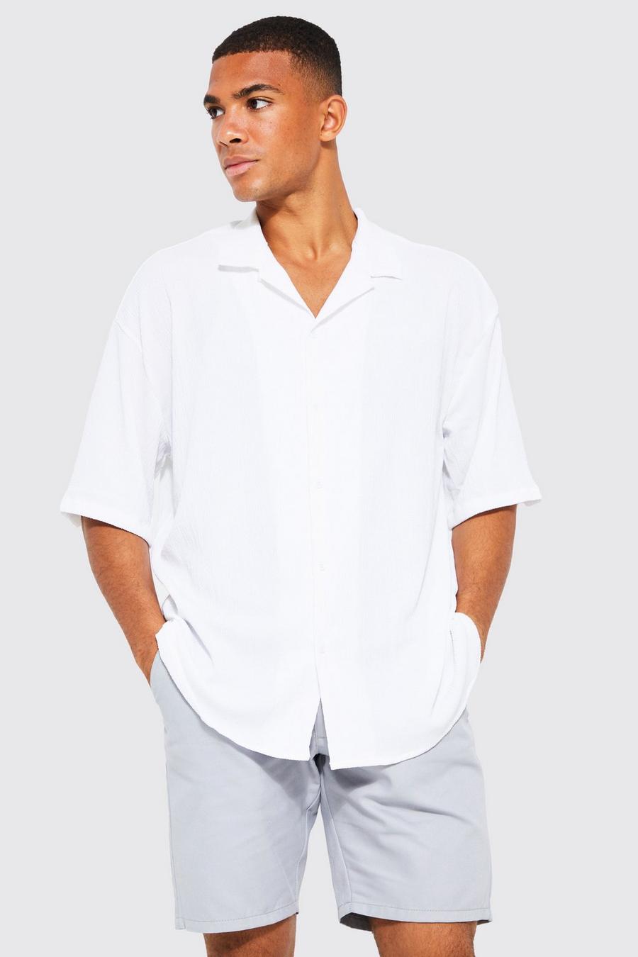 White Oversize skjorta med bowlingkrage och struktur image number 1