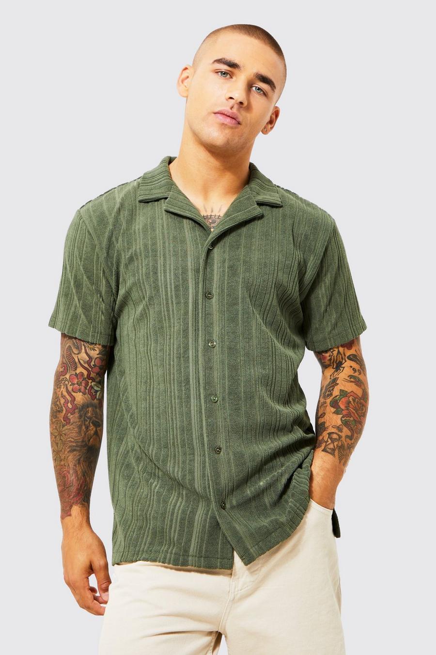 Khaki Short Sleeve Revere Towelleing Shirt  image number 1