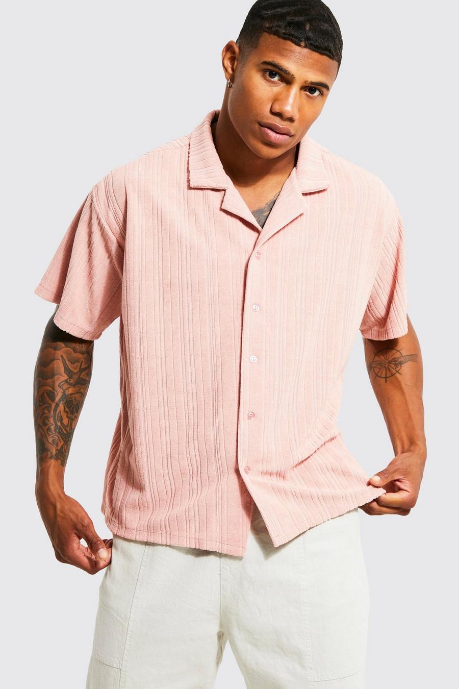 Camisa de manga corta y felpa con solapas, Rose pink image number 1
