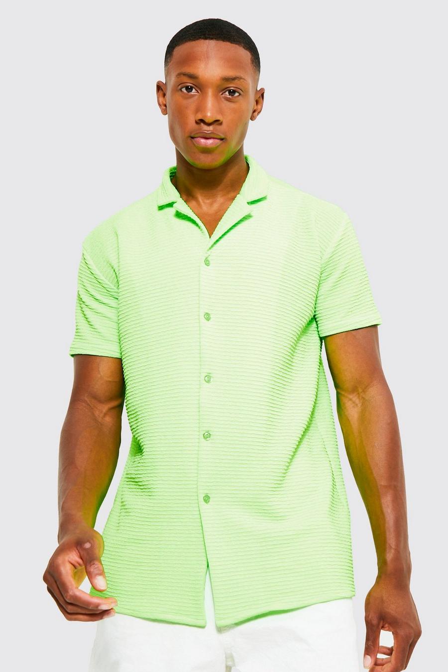 Neon-green Short Sleeve Revere Textured Shirt image number 1
