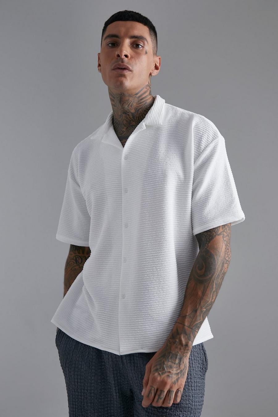 White Kortärmad oversize skjorta med bowlingkrage image number 1