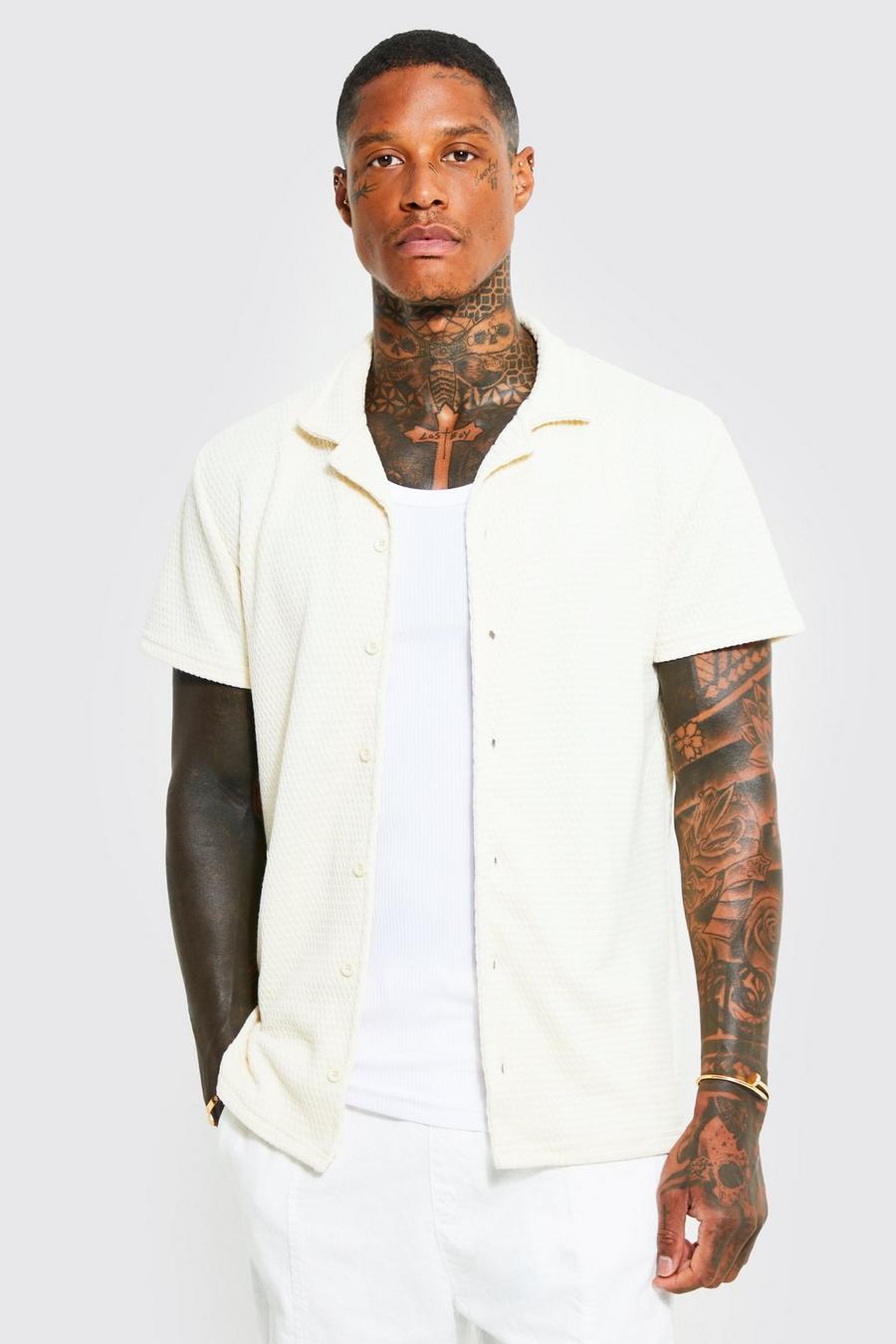 Stone beige Short Sleeve Revere Textured Shirt