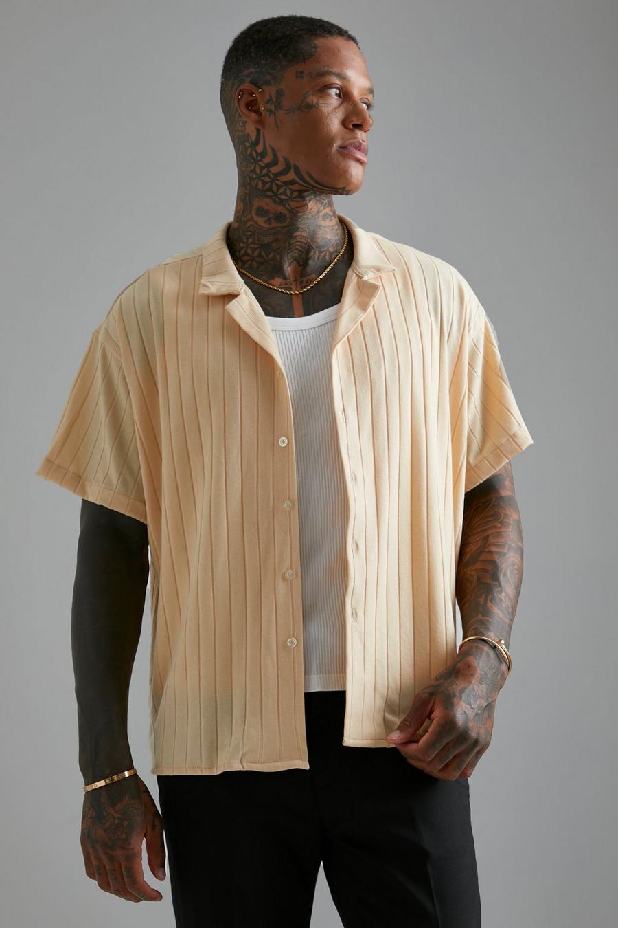 Beige Boxy Fit Wide Rib Textured Shirt image number 1