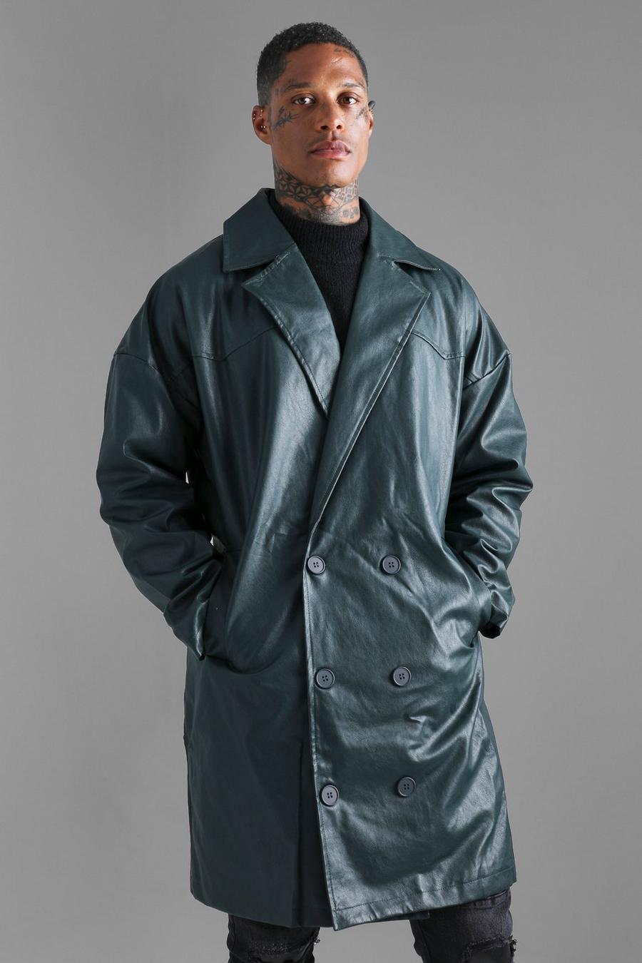 Forest green Pu Oversized Double Breasted Trench Coat image number 1