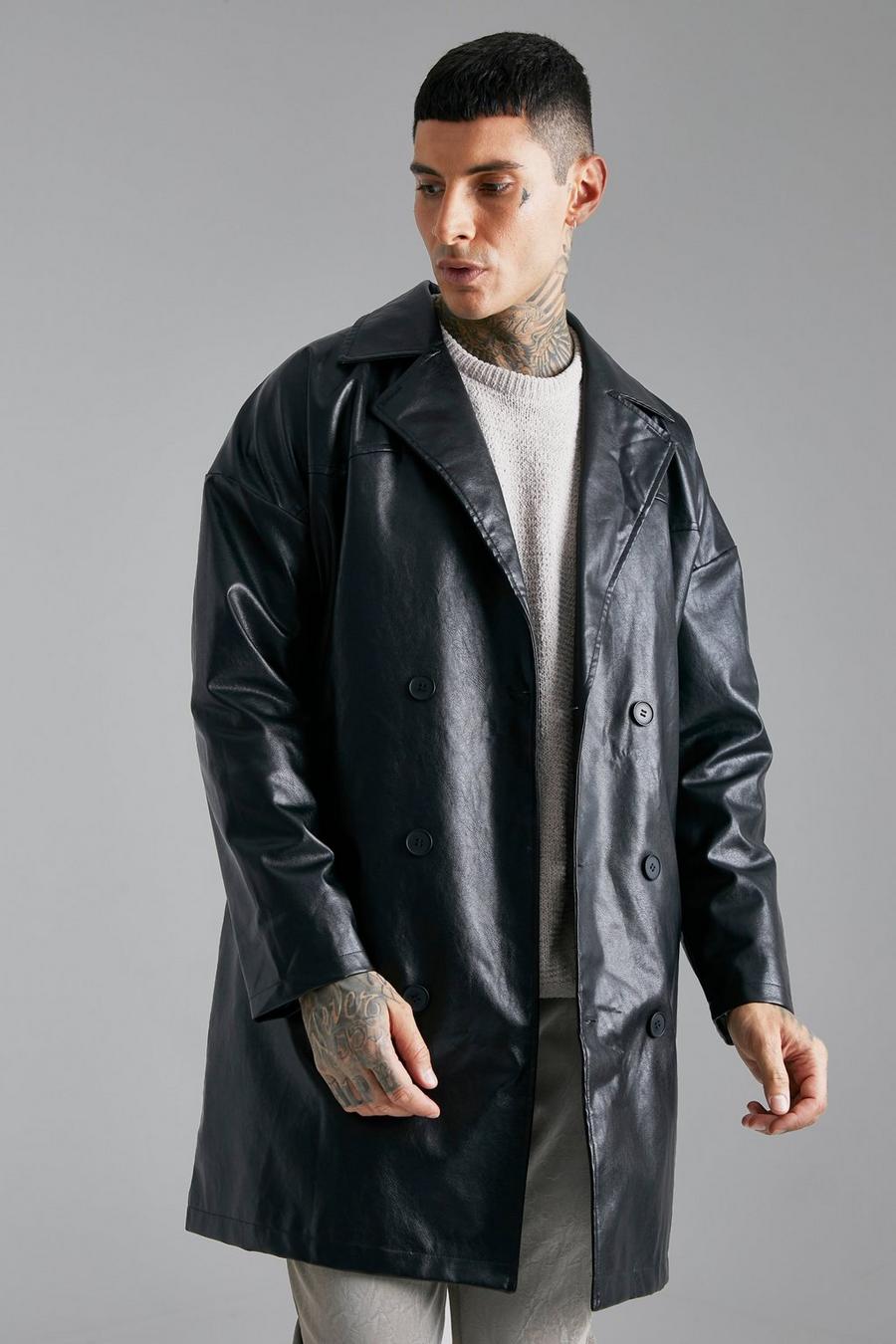Black negro Pu Oversized Double Breasted Trench Coat