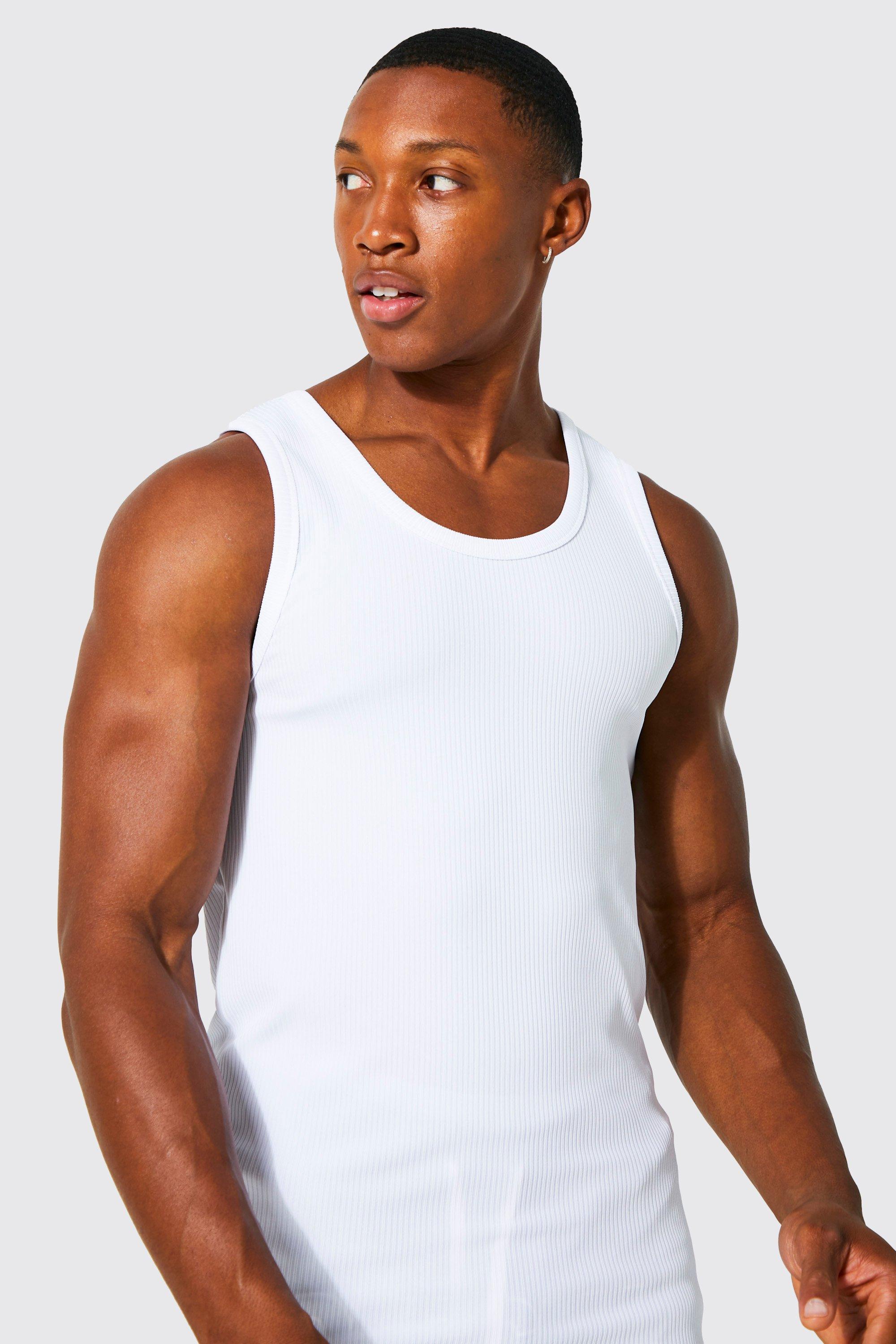 White Ribbed Jersey Muscle Fit Vest