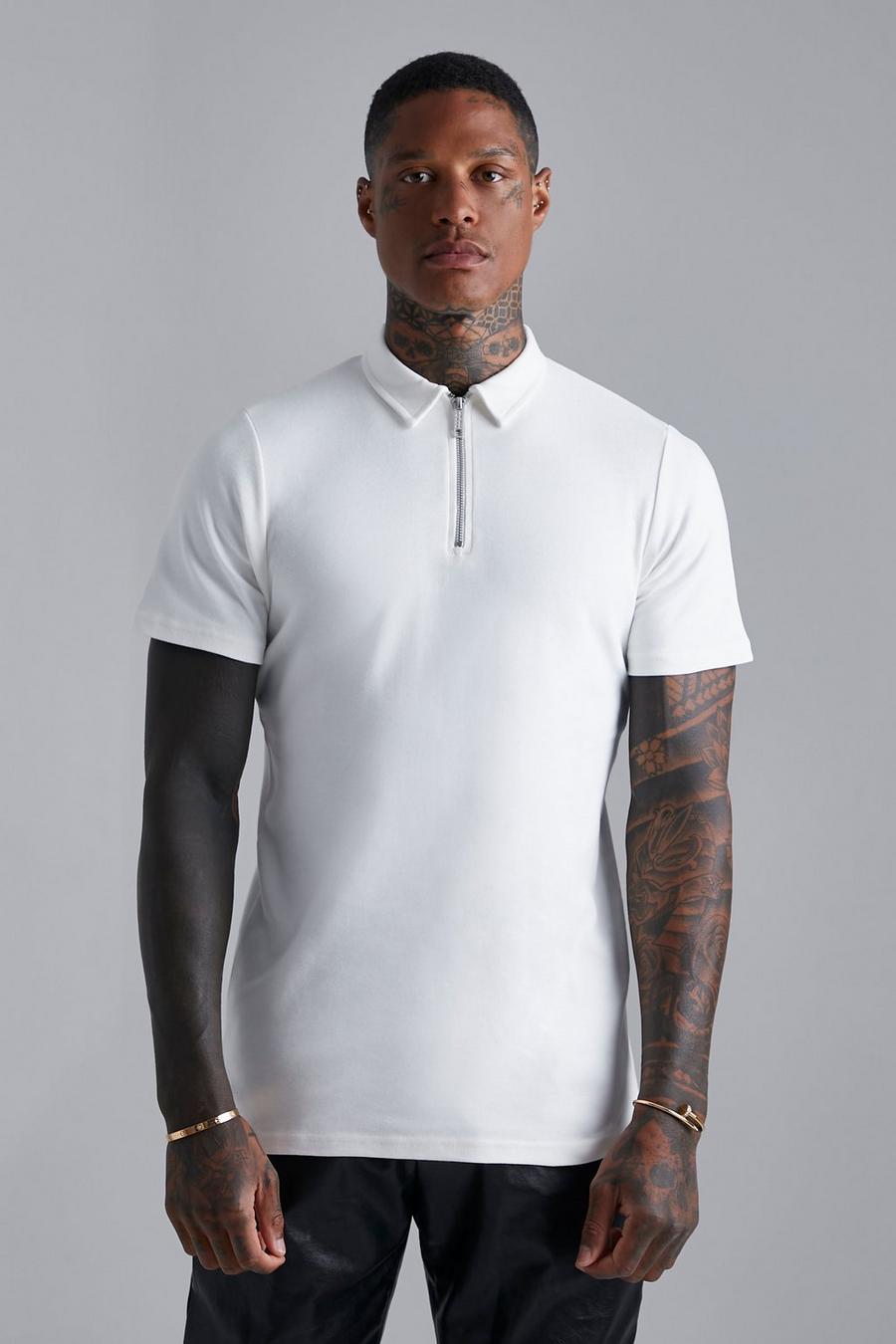 Smartes Poloshirt mit Reißverschluss, Ecru blanc