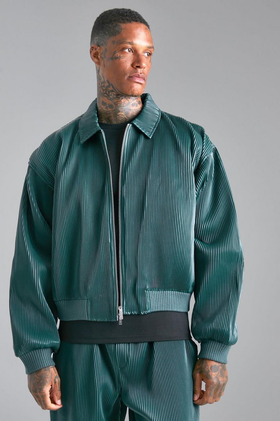Forest verde Boxy Pleated Faux Leather Harrington