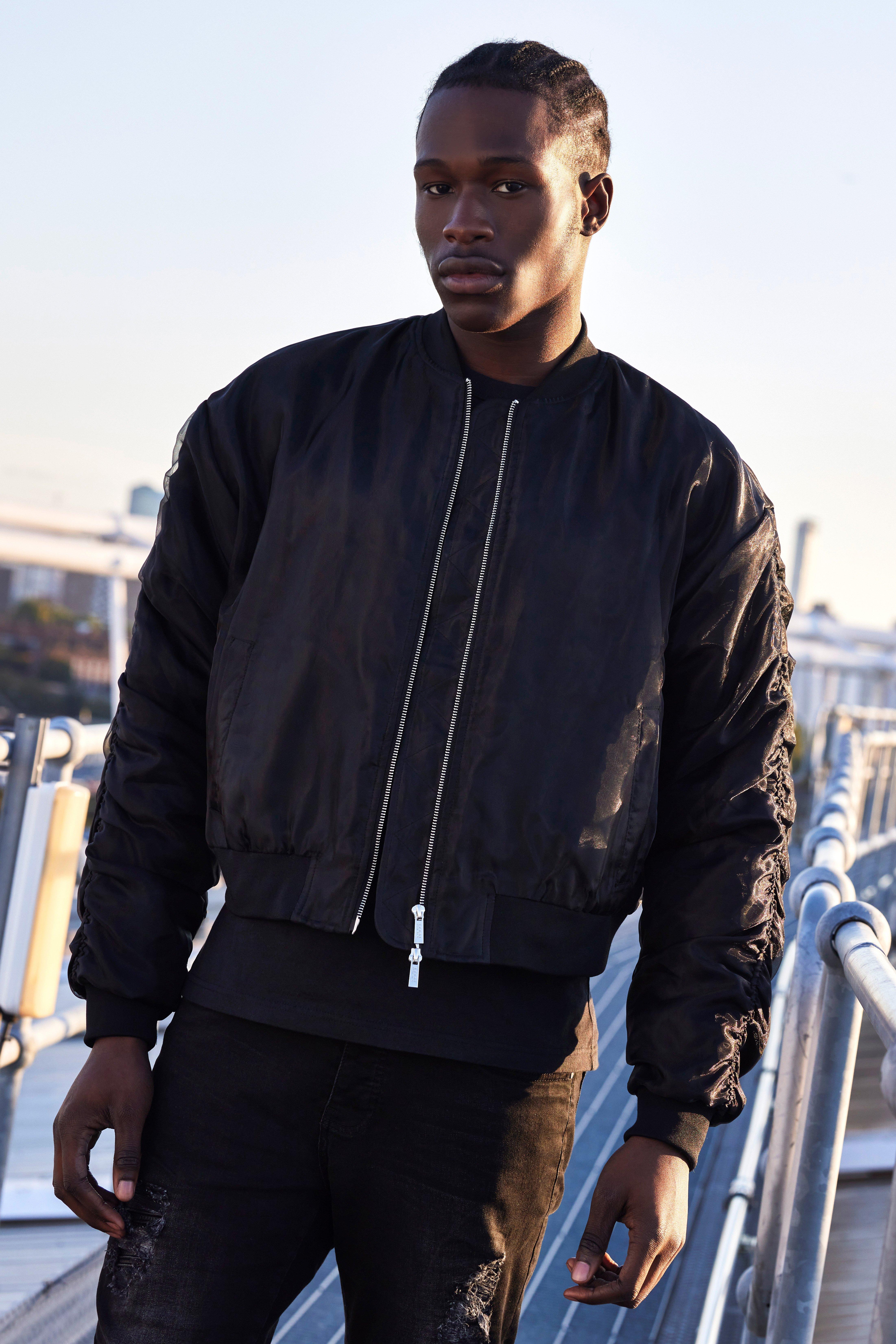 Men's black clearance oversized bomber jacket