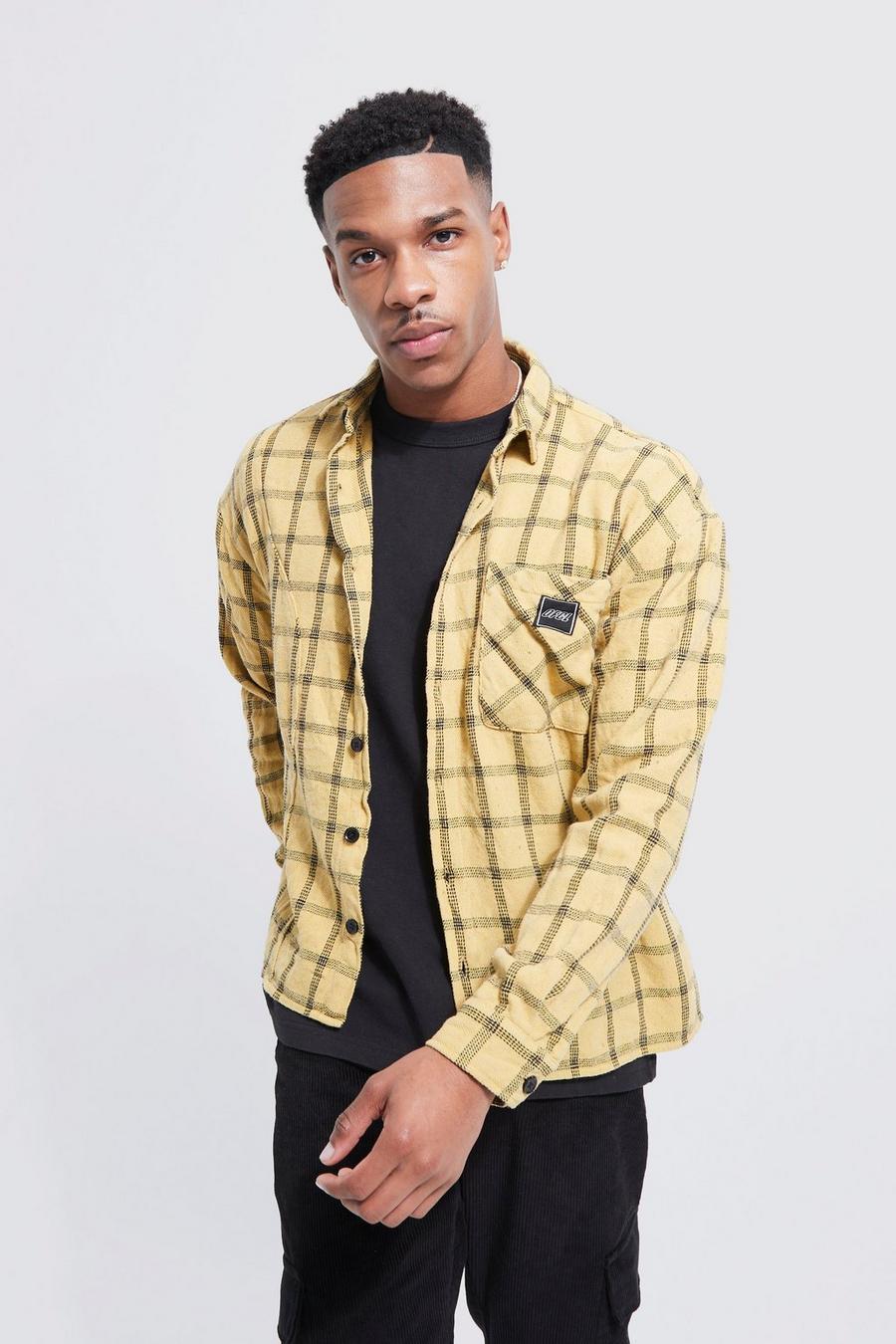 Yellow Boxy  Check Flannel Overshirt  image number 1