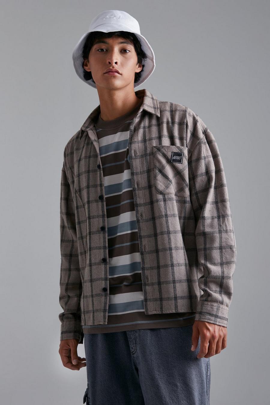 Beige Boxy  Check Flannel Overshirt  image number 1