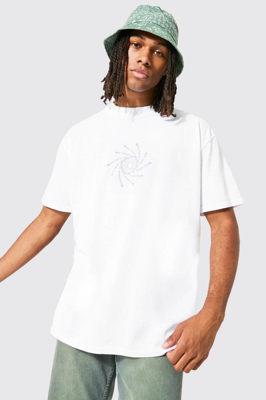 White Oversized Extended Neck Swirl Front T-shirt