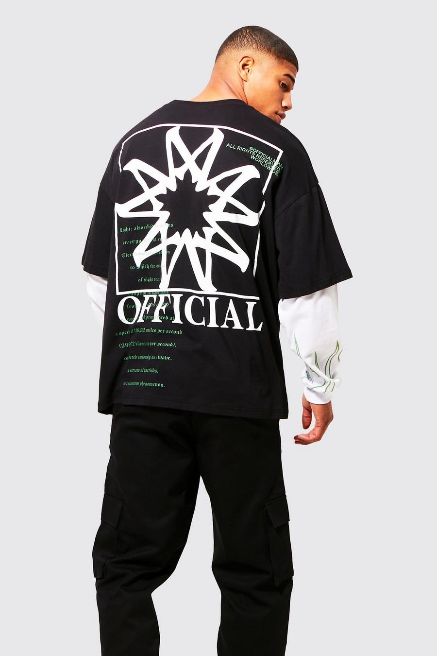 Black Oversized T-Shirt Met Print En Neplaag image number 1