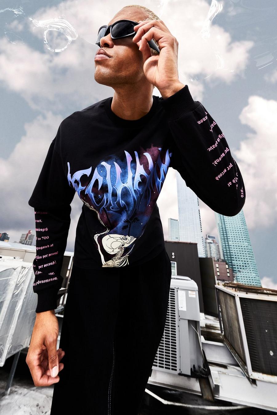 Black negro Oversized Faux Layer Graphic T-shirt