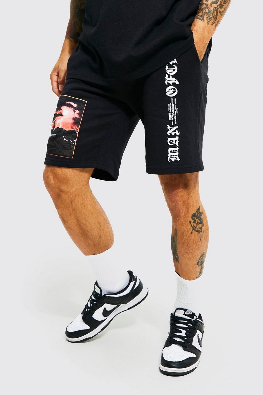 Black Loose Fit Graphic Jersey Shorts image number 1