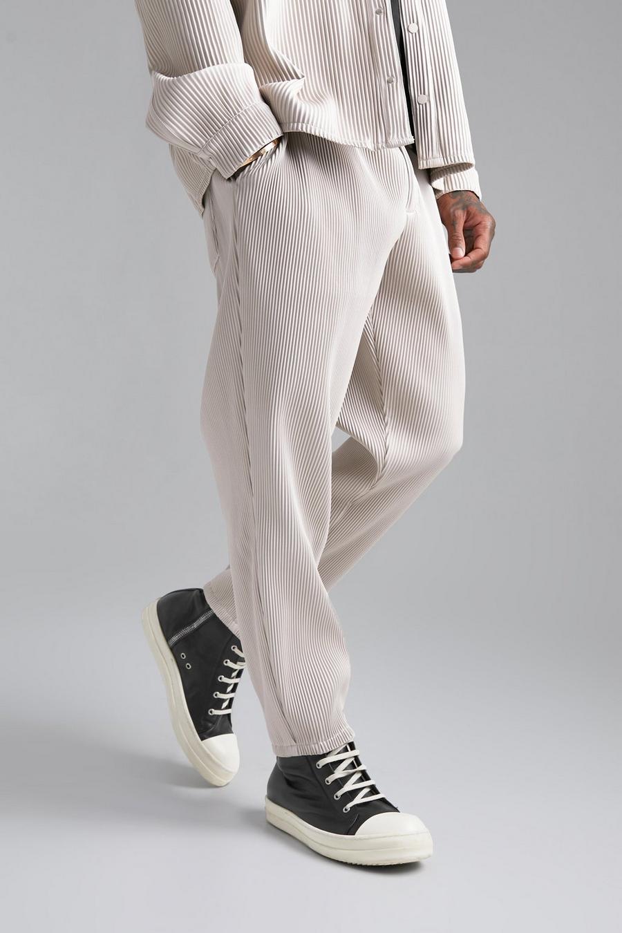 Pantalón de cuero sintético ajustado plisado, Ecru blanco