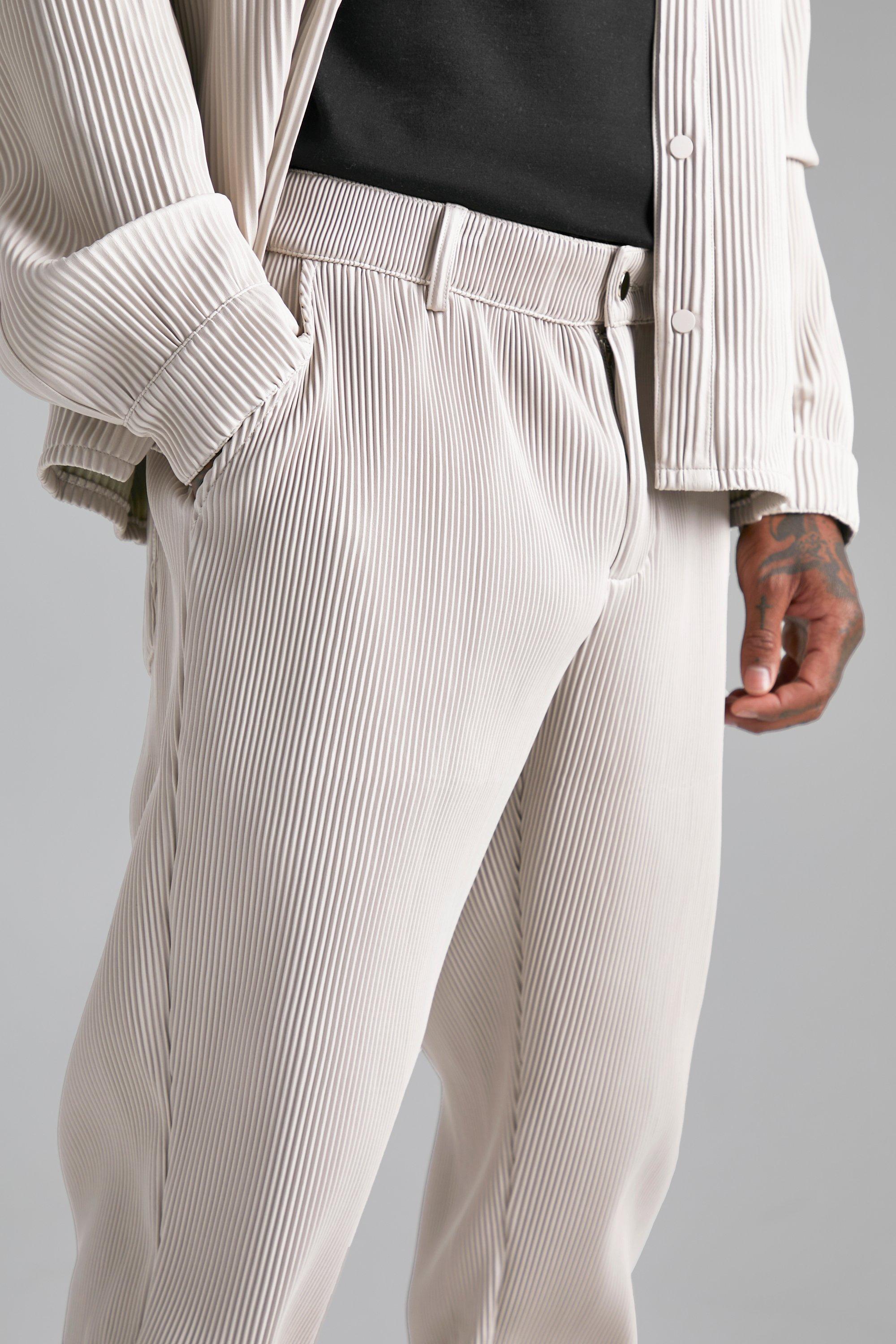 Men's White Single Pleat Pants