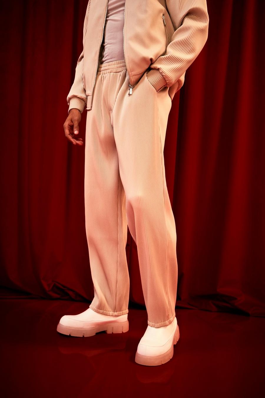 Pantalón recto plisado de cuero sintético, Ecru image number 1