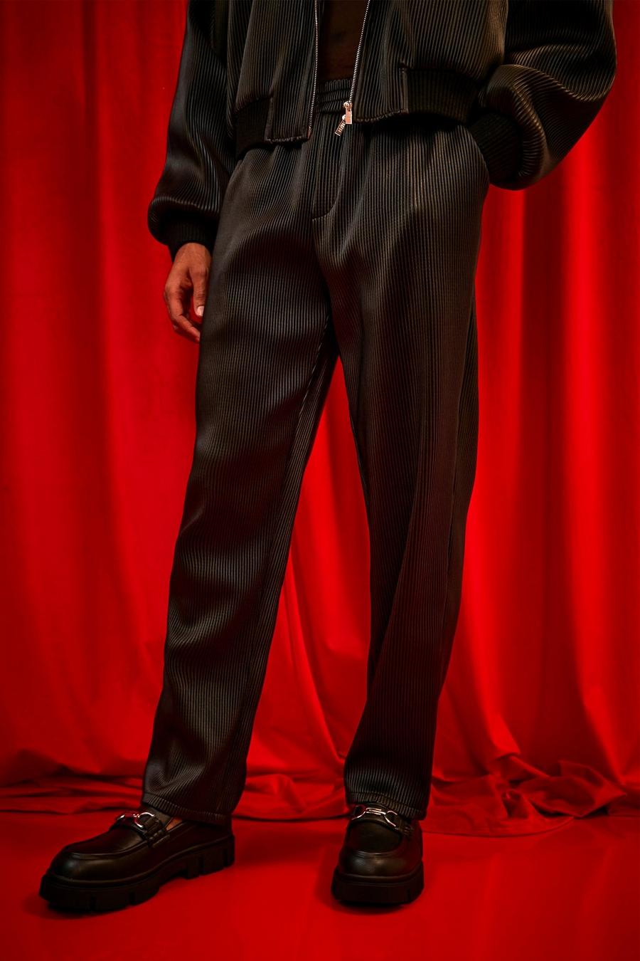 Pantalón recto plisado de cuero sintético, Black negro image number 1