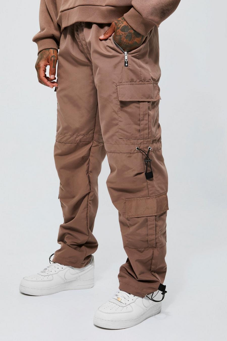 Elastic Waist Slim Flare Contrast Stitch Cargo Trouser