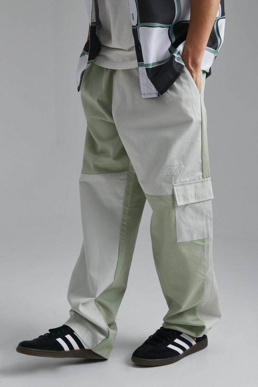 Sage Elastic Waist Relaxed Fit Colourblock Cargo image number 1