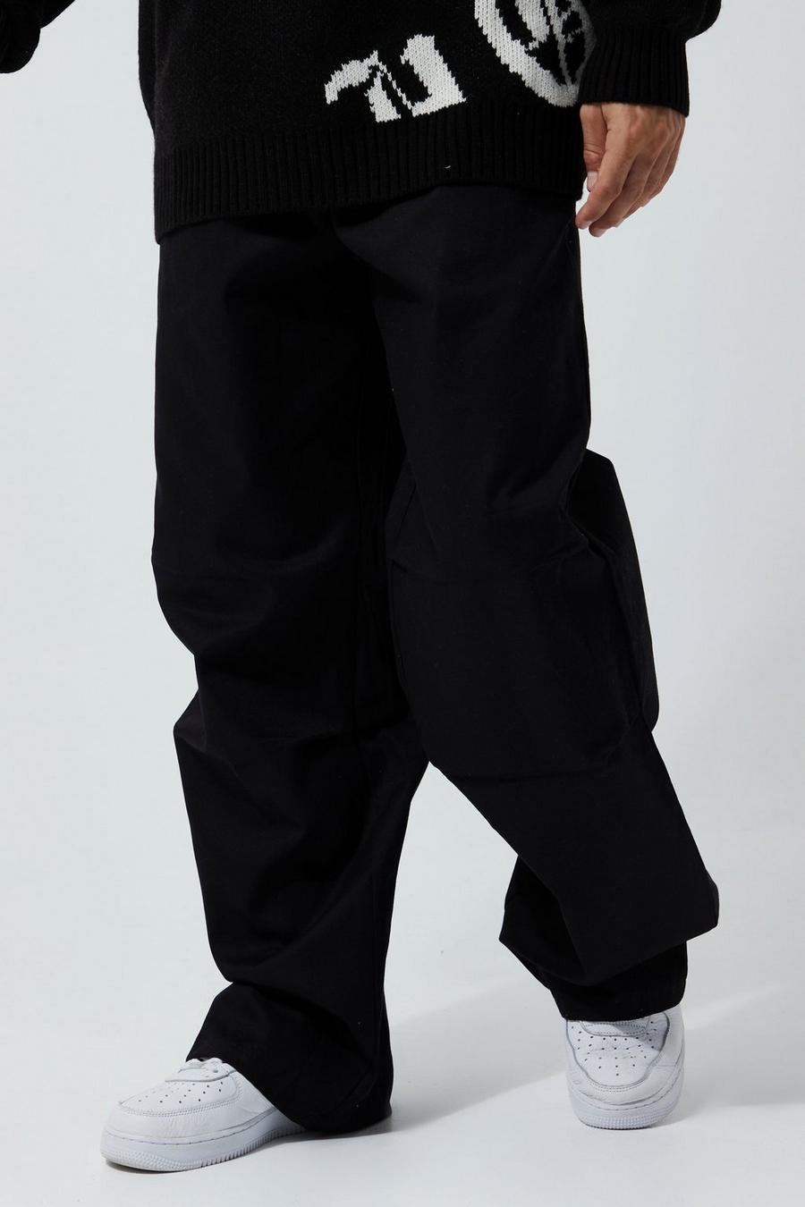 Black Elastic Waist Extreme Wide Fit Cargo Trouser image number 1