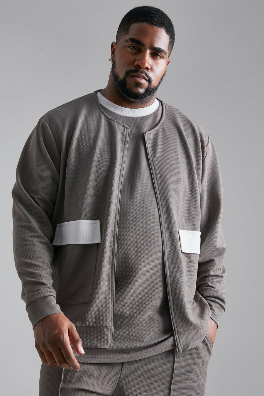 Taupe Plus Jersey Textured Bomber image number 1