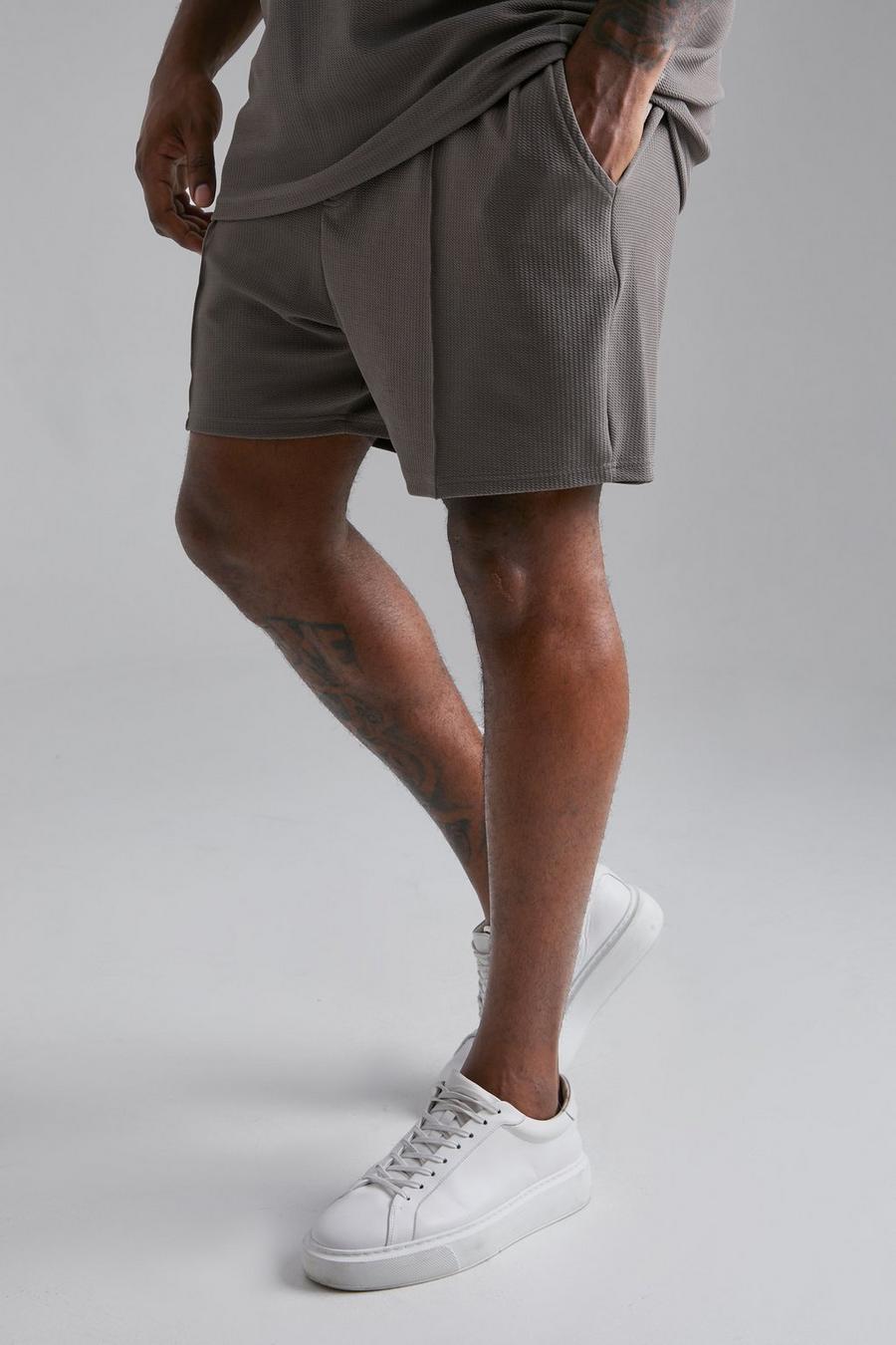 Taupe Plus Jersey Shorts Met Textuur image number 1