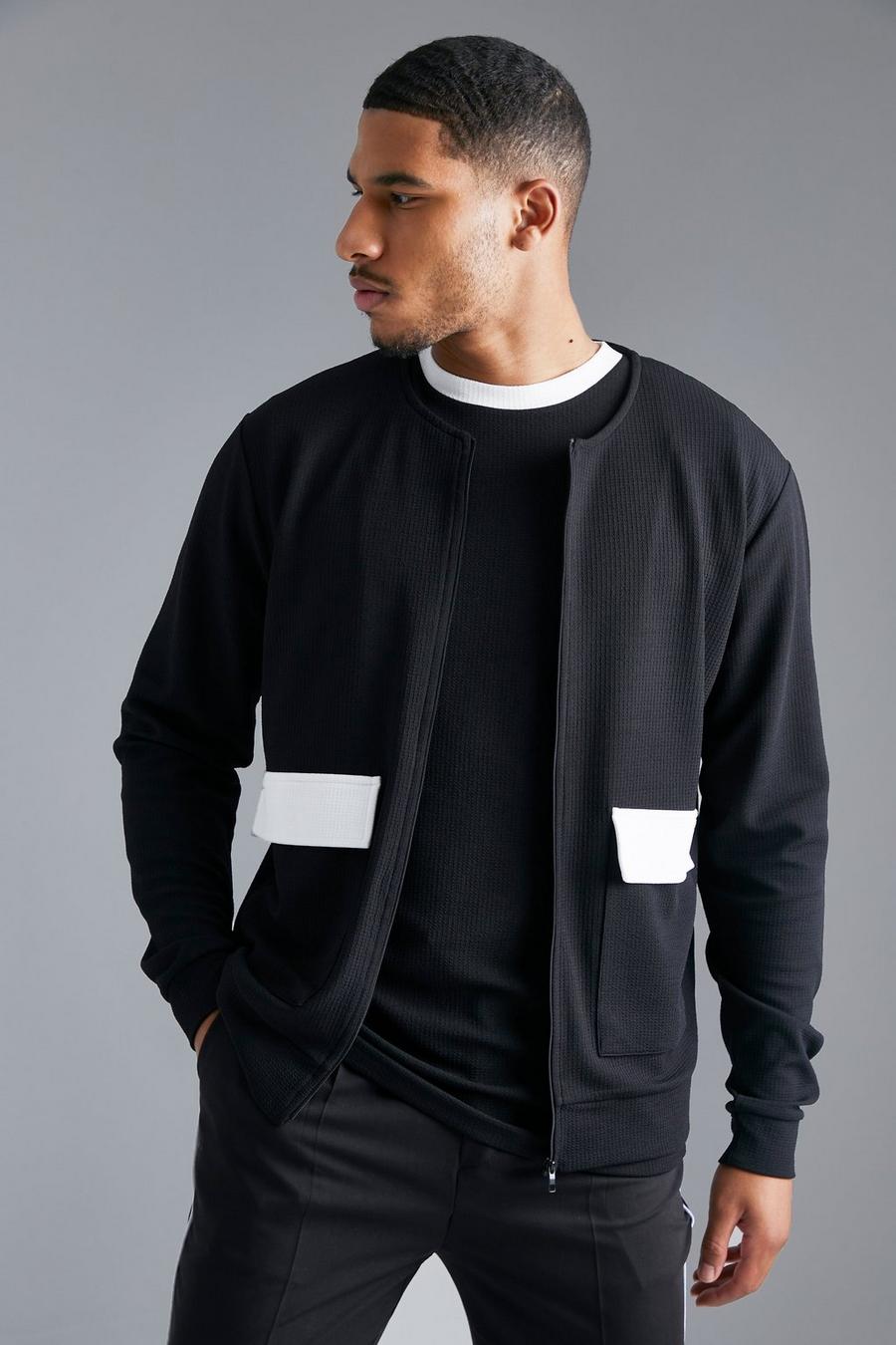 Black Tall Jersey Textured Bomber image number 1