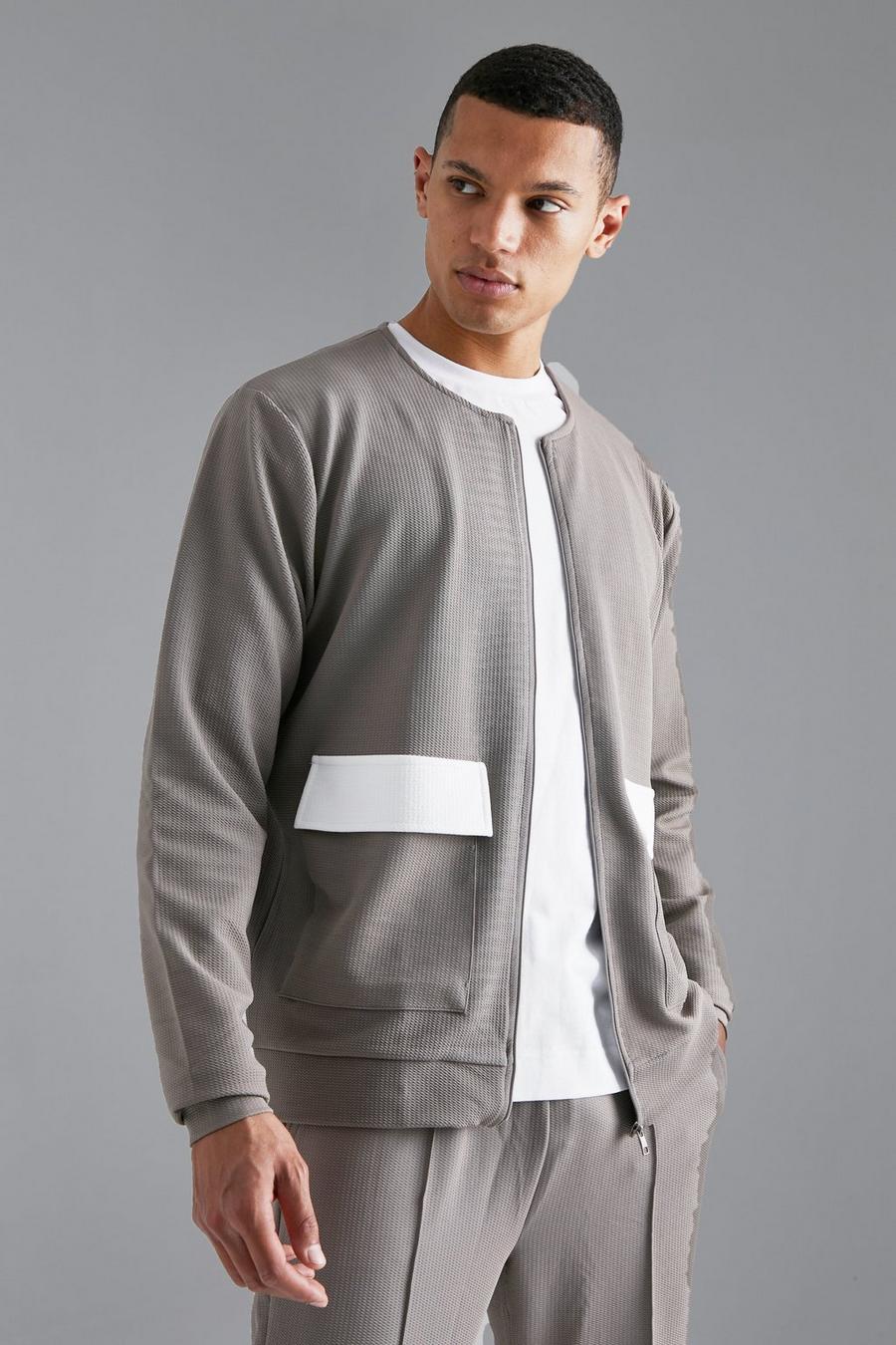 Taupe beige Tall Jersey Textured Bomber image number 1