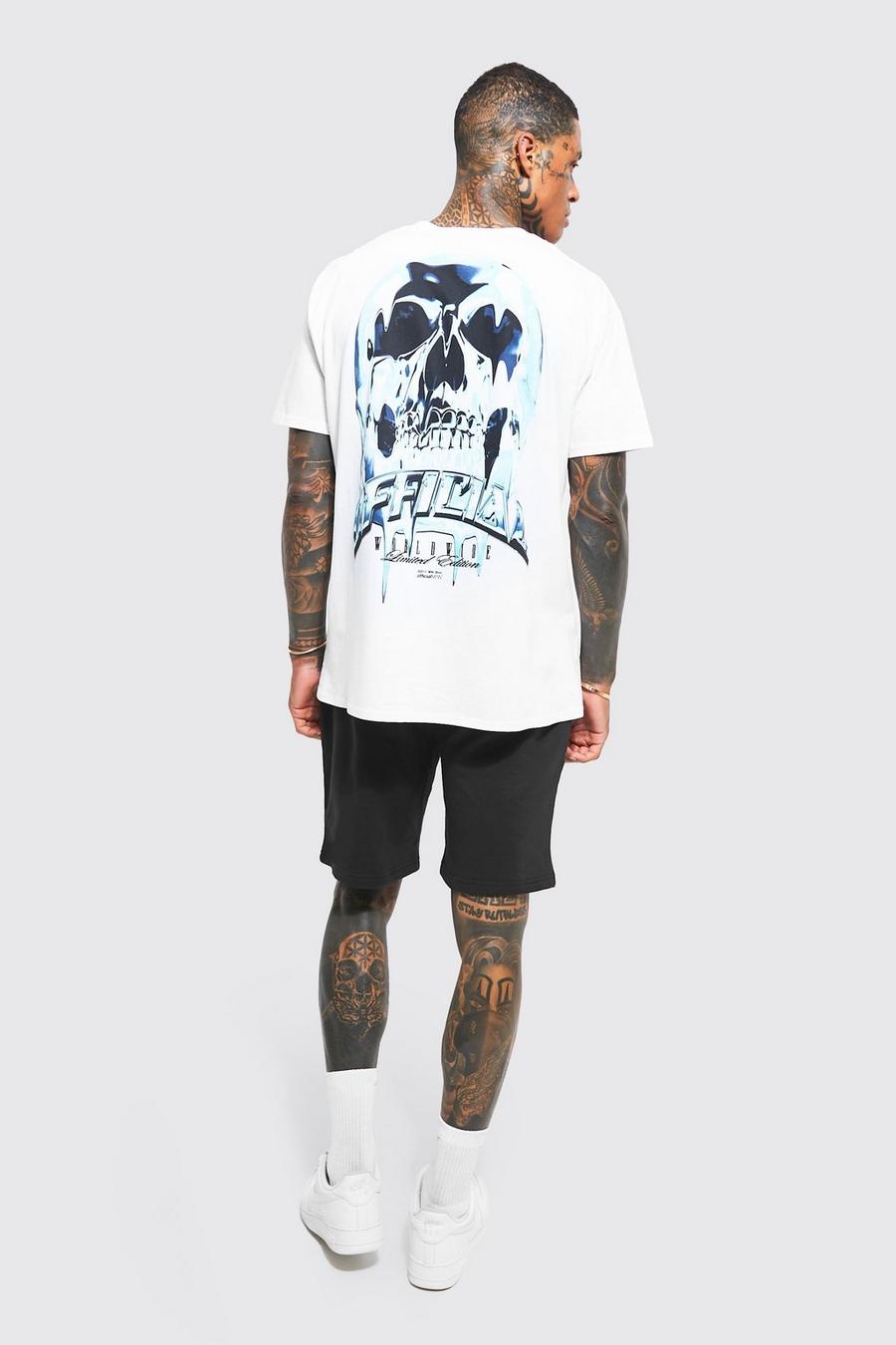 White weiß Oversized Skull T-shirt And Short Set