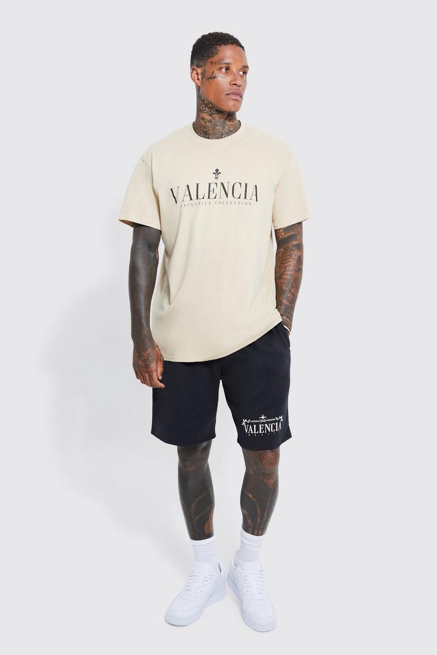 Oversize T-Shirt und Shorts mit Valencia-Print, Black