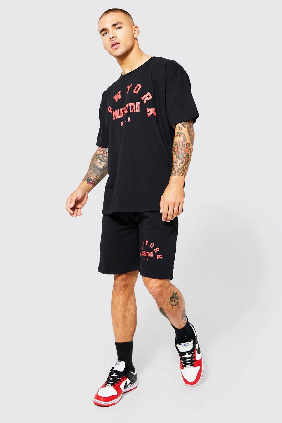 Black svart Oversized New York T-shirt And Short Set