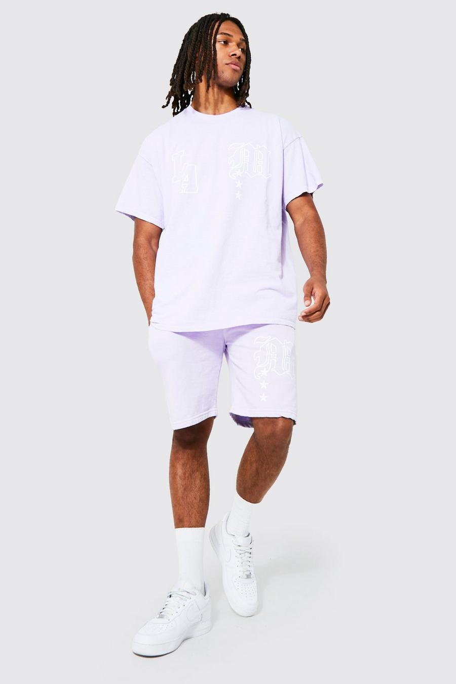 Oversize T-Shirt und Shorts mit LA-Print, Lilac violett