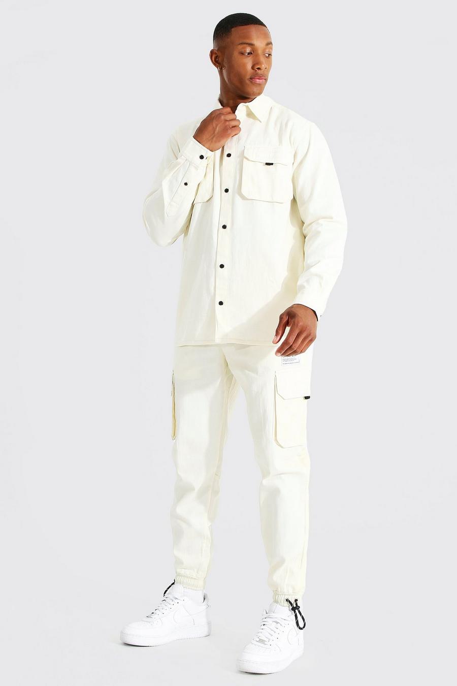 Stone beis Official Man Cargo Shirt & Trouser Set image number 1