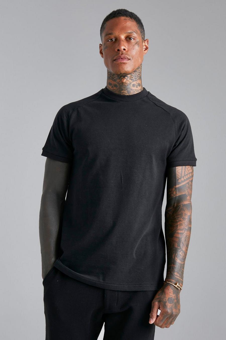 Black Raglan Rib Cuff Short Sleeve T-shirt