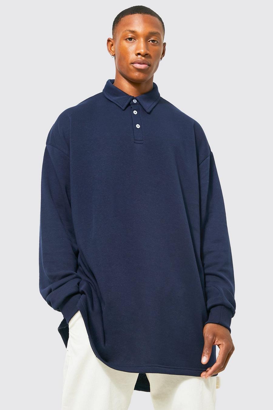 Navy Oversized Loopback Rugby Top image number 1