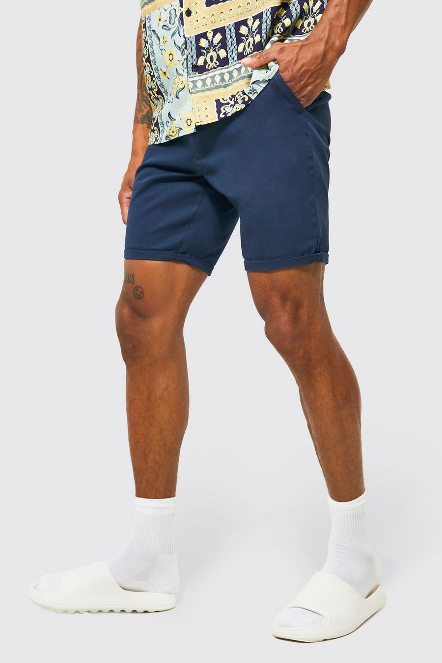 Pantalón corto chino ajustado, Navy azul marino