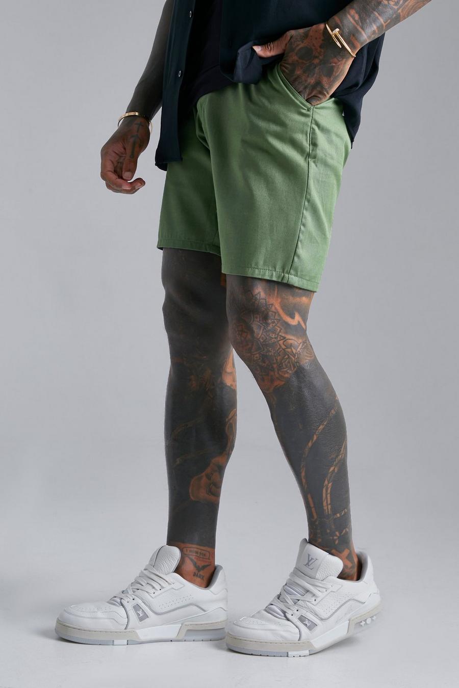 Khaki Skinny Fit Chino Shorts image number 1