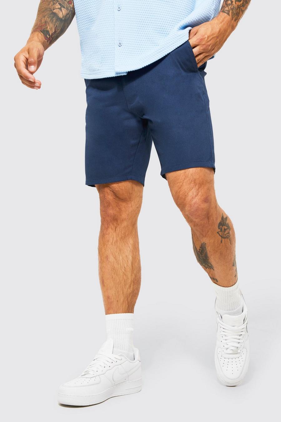 Navy marineblau Skinny Fit Chino Shorts