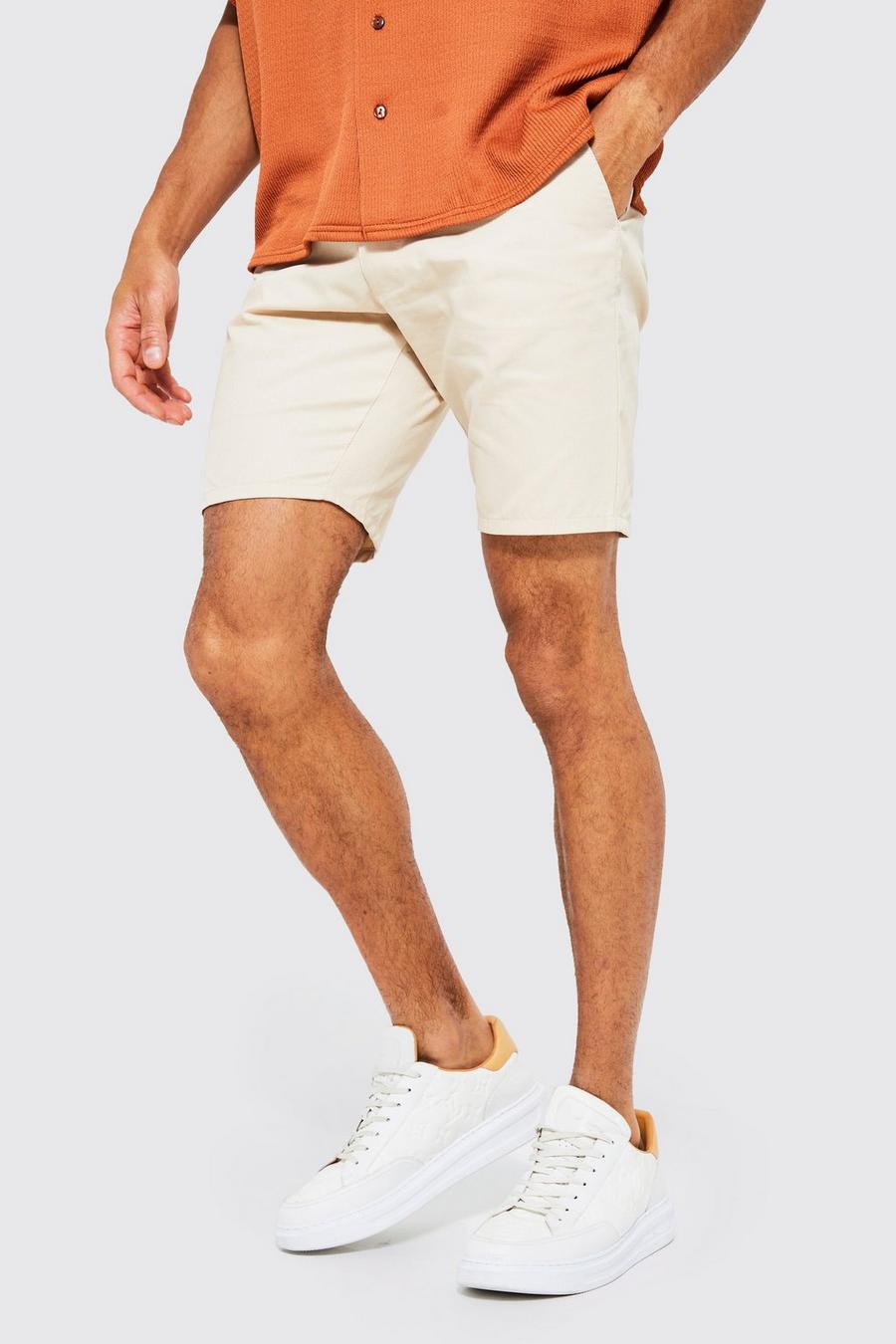 Stone beis Skinny Fit Chino Shorts image number 1