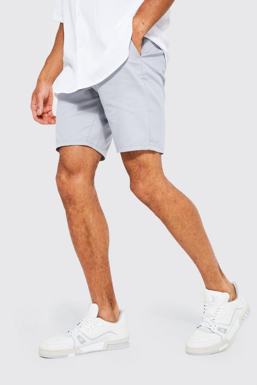 Grey Skinny Fit Chino Shorts image number 1