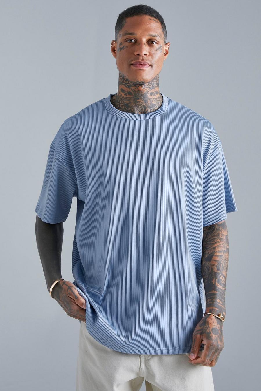 Camiseta oversize plisada, Dusty blue azul image number 1