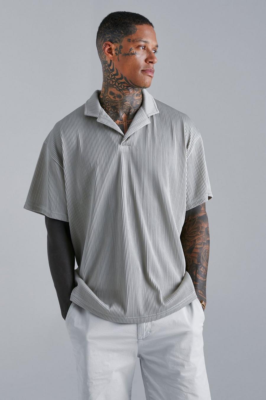 Taupe Pleated Revere Oversized Polo  image number 1