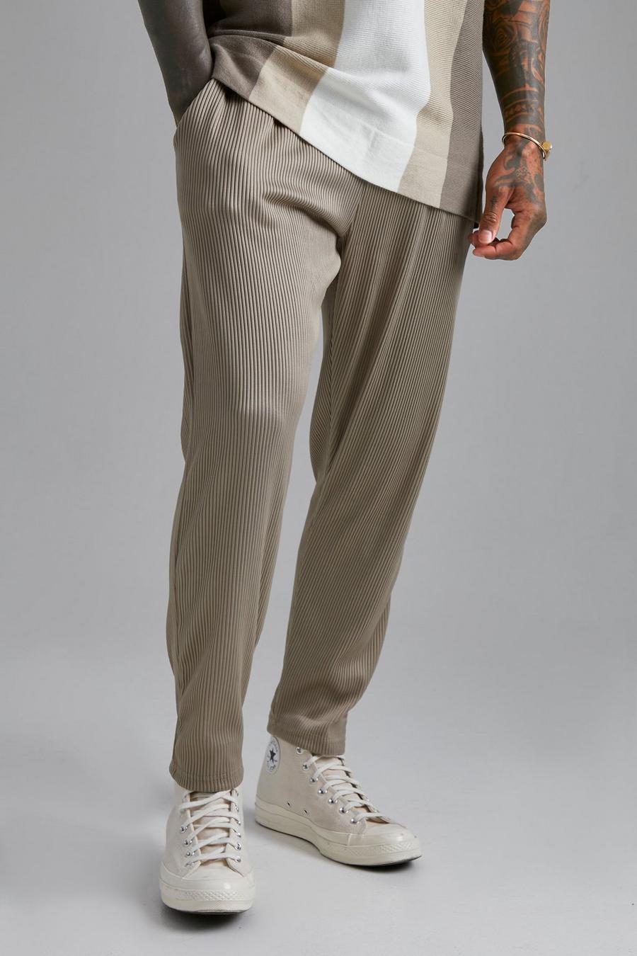 Taupe Pleated Cropped Tapered Leg Jogger image number 1
